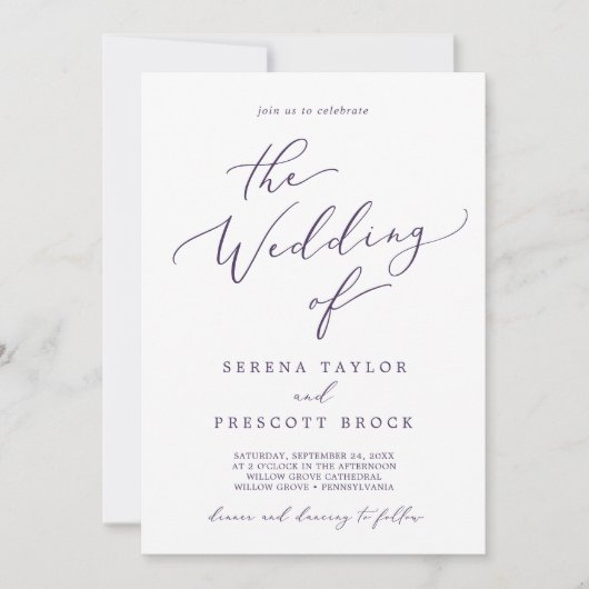 Invitation Delicate Plum violet tout en un Mariage de code QR (Devant)