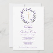 Invitation Delicate Purple Wildflowers Wreath Baptism (Devant)