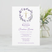 Invitation Delicate Purple Wildflowers Wreath Baptism (Debout devant)