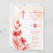 Invitation Delicate Red & Pink Wildflowers Baptism Photo (Devant)