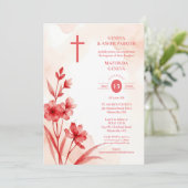 Invitation Delicate Red & Pink Wildflowers Baptism Photo (Debout devant)