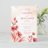 Invitation Delicate Romantic Bloom Juicy Red & Pinky Pink  (Debout devant)