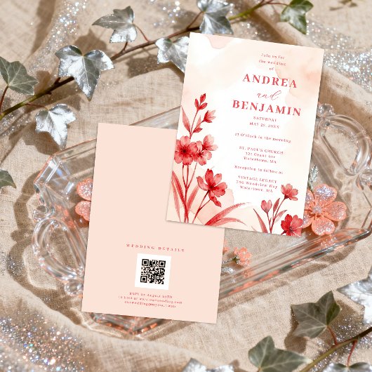 Invitation Delicate Romantic Bloom Juicy Red & Pinky Pink 