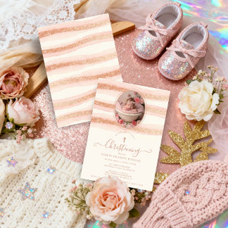 Invitation Delicate Romantic Rose Gold Glitter Baptist 