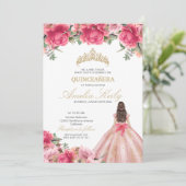 Invitation Delicate rose Floral Princesse Rose Gold Quinceañe (Debout devant)