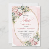 Invitation Delicate Rose Gold Flowers Eucalyptus Baby Shower  (Devant)