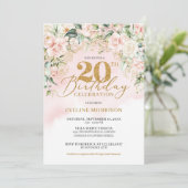 Invitation Delicate rose pâle rose or vert 20e anniversaire (Debout devant)