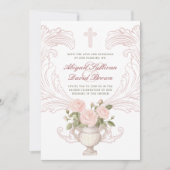 Invitation Delicate Roses Vase Catholic Wedding (Devant)