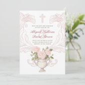Invitation Delicate Roses Vase Catholic Wedding (Debout devant)