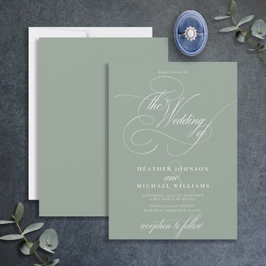 Invitation Delicate Sage Green Moderne Calligraphie Classique