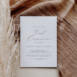 Invitation Delicate Silver Calligraphy First Communion
