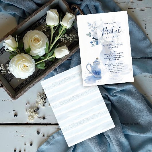 Invitation Delicate Sophisticated Blue Vintage Tea Set