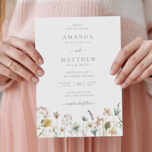 Invitation Delicate White Watercolor Pressed Flowers