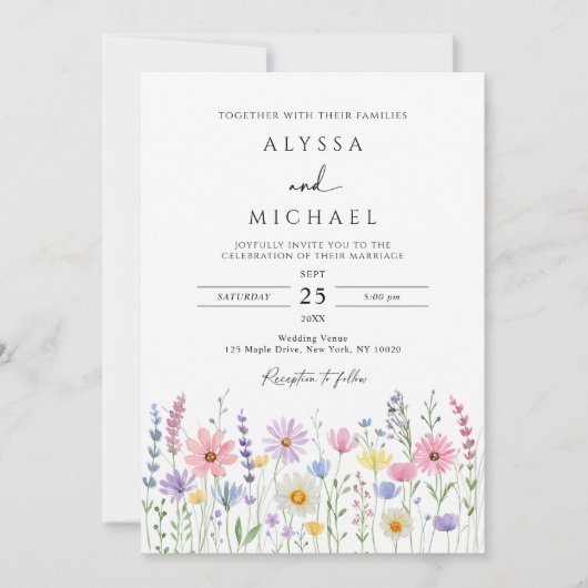 Invitation Delicate Wildflower Meadow Wedding (Devant)