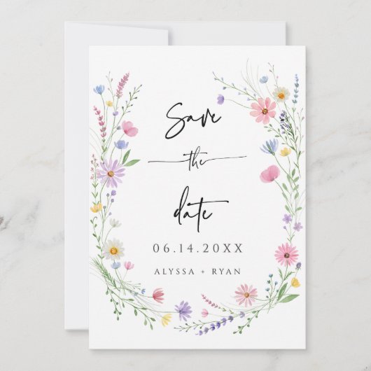 Invitation Delicate Wildflower Wedding Save the Date Card (Devant)