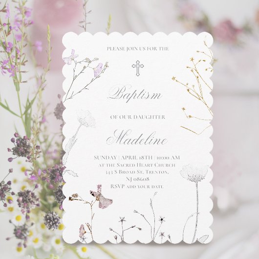 Invitation delicate wildflowers Baptism