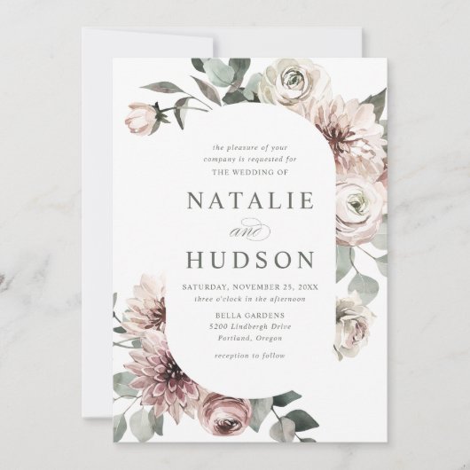 Invitation Delicate Winter Floral Frame Wedding (Devant)