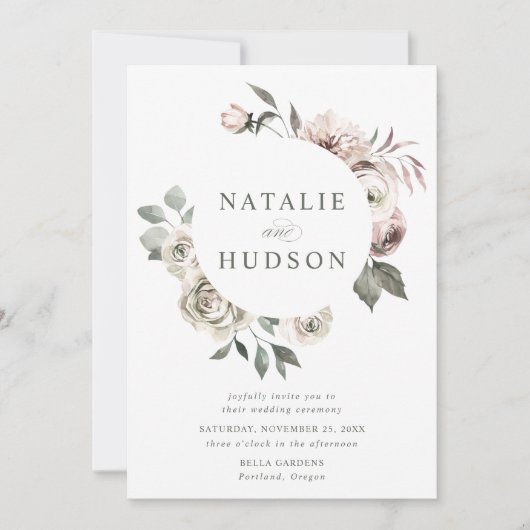 Invitation Delicate Winter Floral Frame Wedding (Devant)