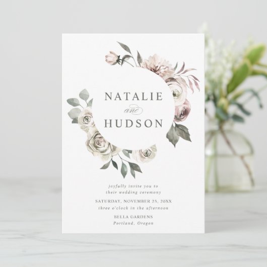 Invitation Delicate Winter Floral Frame Wedding (Debout devant)