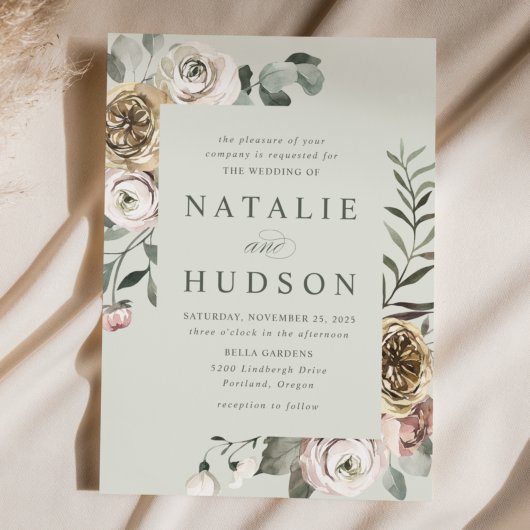 Invitation Delicate Winter Floral Frame Wedding