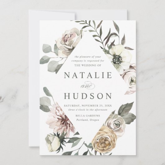 Invitation Delicate Winter Floral Frame Wedding (Devant)
