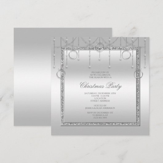 Invitation Délicates Étoiles et anneaux Fête de Noël en argen (Devant / Derrière)