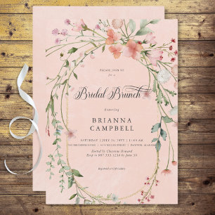 Invitation Délicates Fleurs Sauvages Roses Rustiques Brunch d