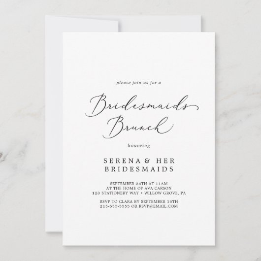 Invitation Delicic Black Calligraphy Bridesmaids Brunch (Devant)