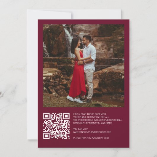 Invitation Delicic Burgundy Red QR Code RSVP Mariage Photo (Dos)
