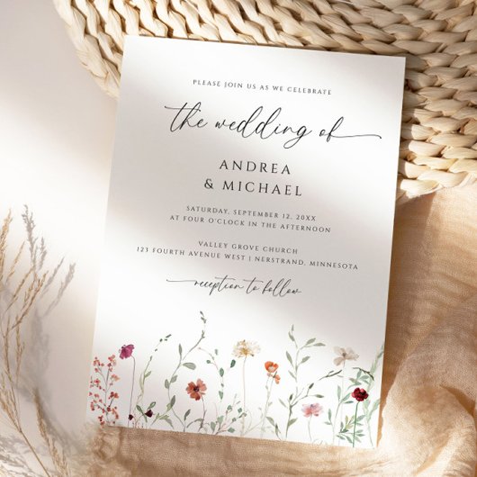 Invitation Delicic Fleur sauvage Boho Mariage romantique