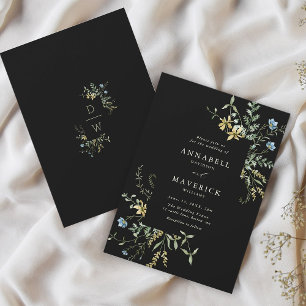 Invitation Delicic Fleur sauvage moderne Boho Mariage noir