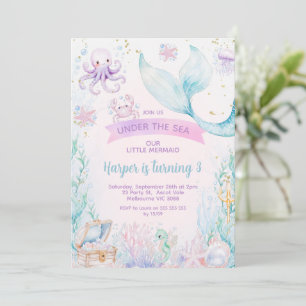 Invitation Délicieuse Purple Bleu Petite Sirène Anniversaire