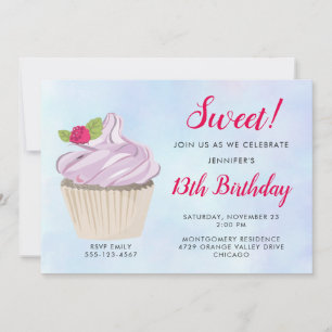 Invitation Délicieux Cupcake Rose Gâteau aux Fruits Rouges po
