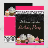 Invitation DÉLICIEUX CUPCAKES ANNIVERSAIRE FÊTE, rouge rose n (Devant / Derrière)
