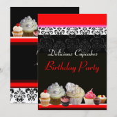 Invitation DÉLICIEUX CUPCAKES ANNIVERSAIRE FÊTE, rouge rose n (Devant / Derrière)