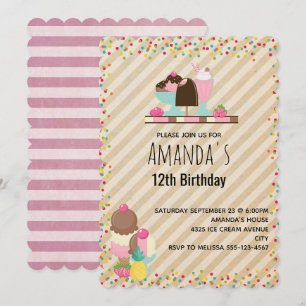 Invitation Délicieux gâteau d'anniversaire de glace et de boi