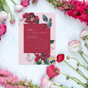 Invitation Délicieux Pink & Red Floral Bridal Shower