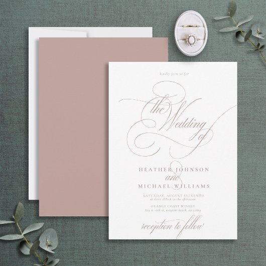 Invitation Delicy Dusty Rose moderne Calligraphie classique