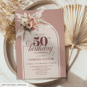 Invitation Delightful Boho Dusty Rose Pampas Floral 50th