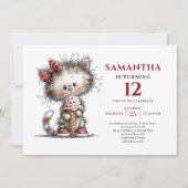 Invitation Delightful whimsical animals cat kids birthday (Devant)