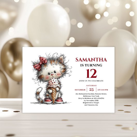 Invitation Delightful whimsical animals cat kids birthday