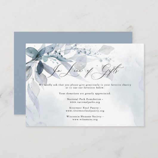 Invitation Demande de cadeau Dusty Blue Foliage Watercolor (Devant / Derrière)