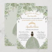Invitation Demande de Dama Floral Vert Quinceañera Sage (Devant / Derrière)