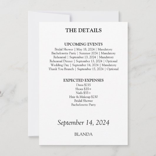 Invitation Demande de Demoiselle d'Honneur (Dos)