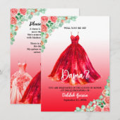 Invitation Demande de demoiselle d'honneur de Quinceañera rou (Devant / Derrière)