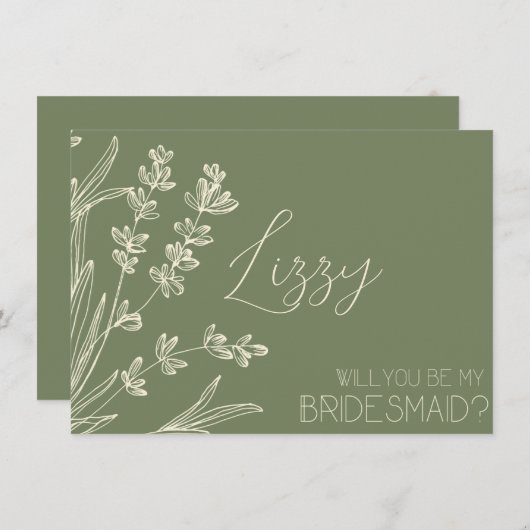 Invitation Demande de demoiselle d'honneur en vert olive et c (Devant / Derrière)