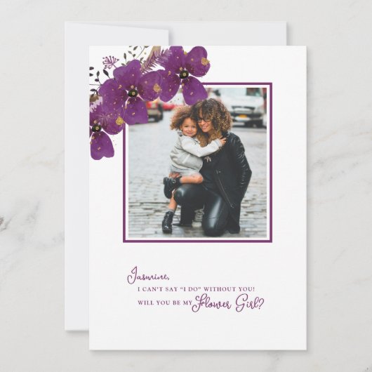 Invitation Demande de Demoiselle d'Honneur Fleuriste en Viole (Devant)