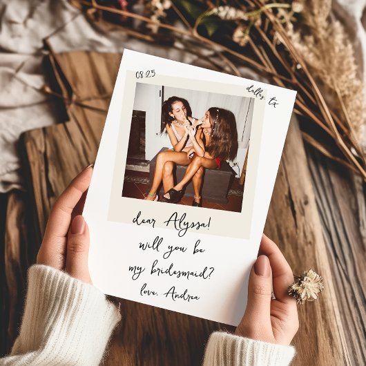 Invitation Demande de demoiselle d'honneur manuscrite sur pho