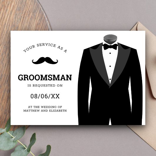 Invitation Demande de Groomsman Black Tuxedo