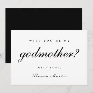 Invitation Demande de marraine simple et élégante en noir